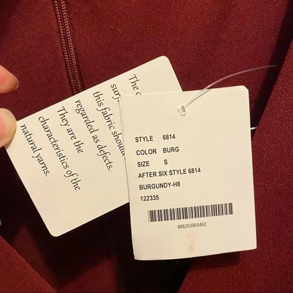 NWT, After Six, Wrap Crepe Column Dress, 3/4 length sleeves, Burgundy, 6814 - Picture 5 of 8